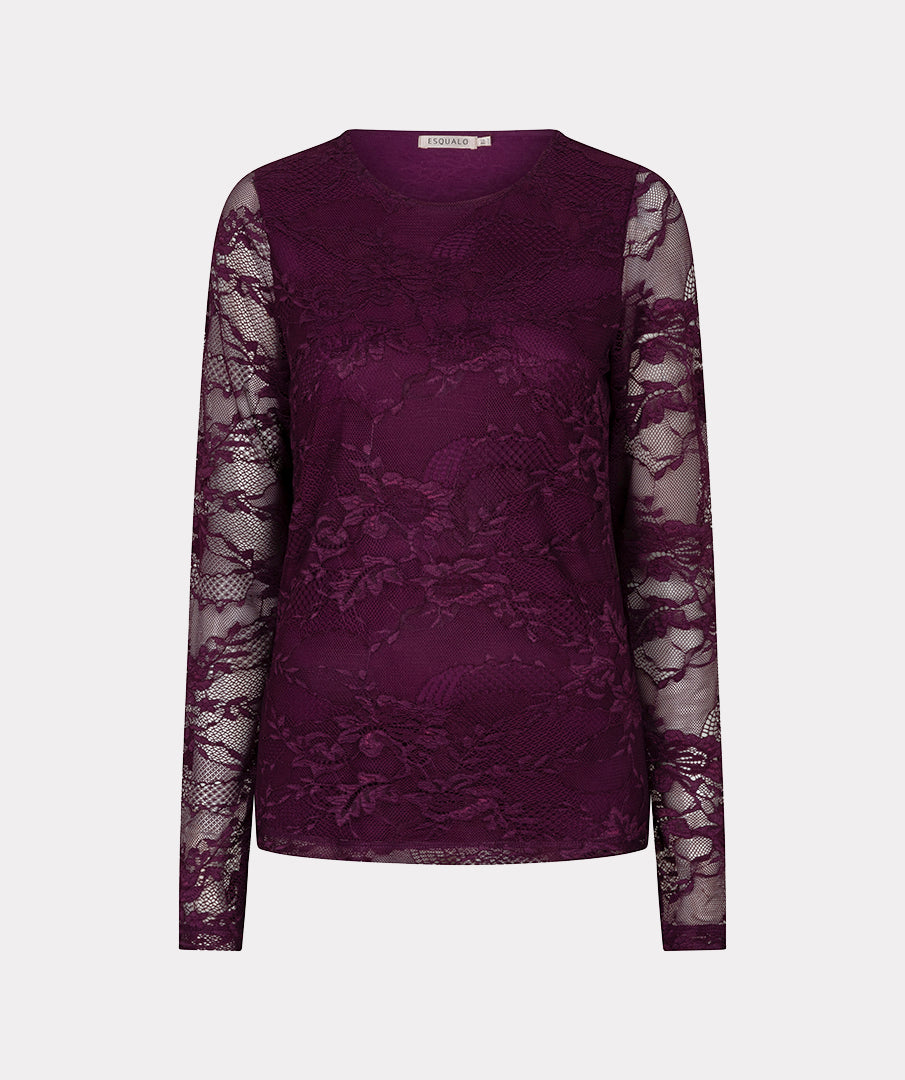 Top Kant Lange Mouw Bordeaux