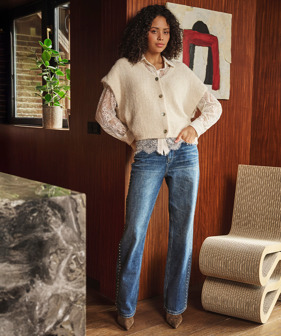 Straight Jeans Studs Blauw