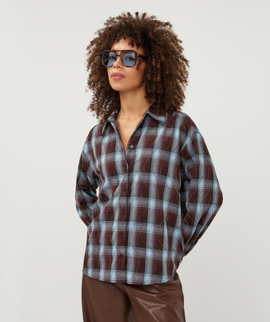 Blouse Ruit Strass Bruin