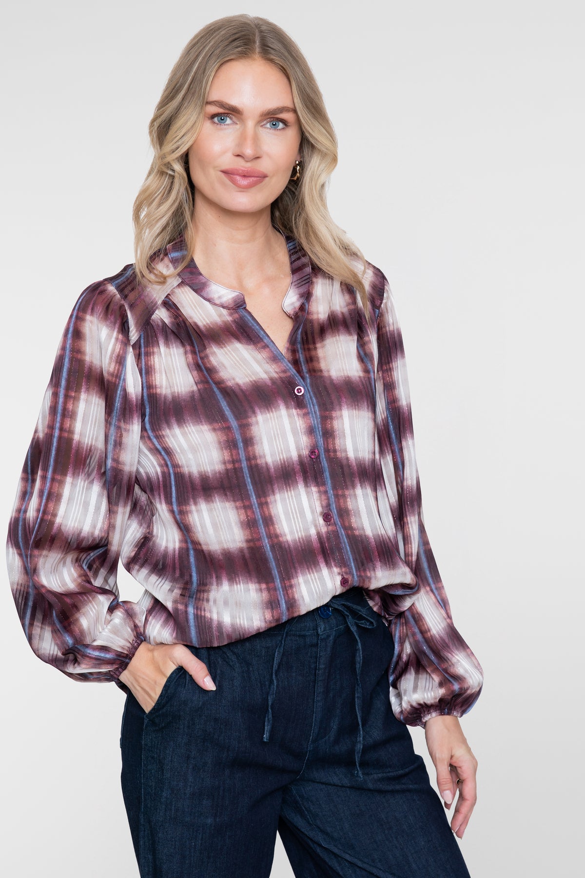 Blouse Ruit Lurex Ecru/Bordeaux