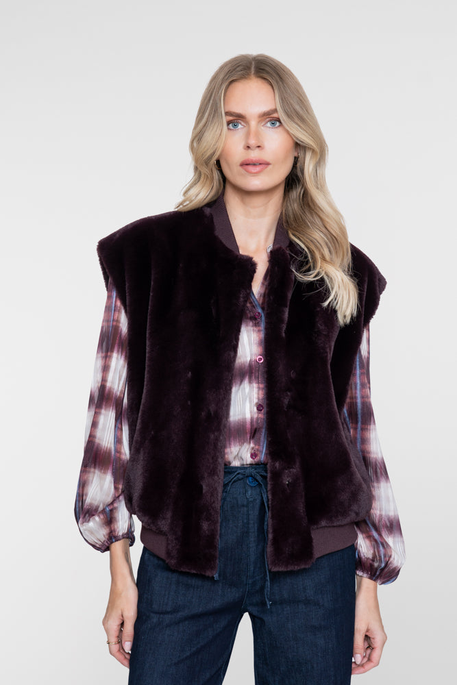 Blouse Ruit Lurex Ecru/Bordeaux