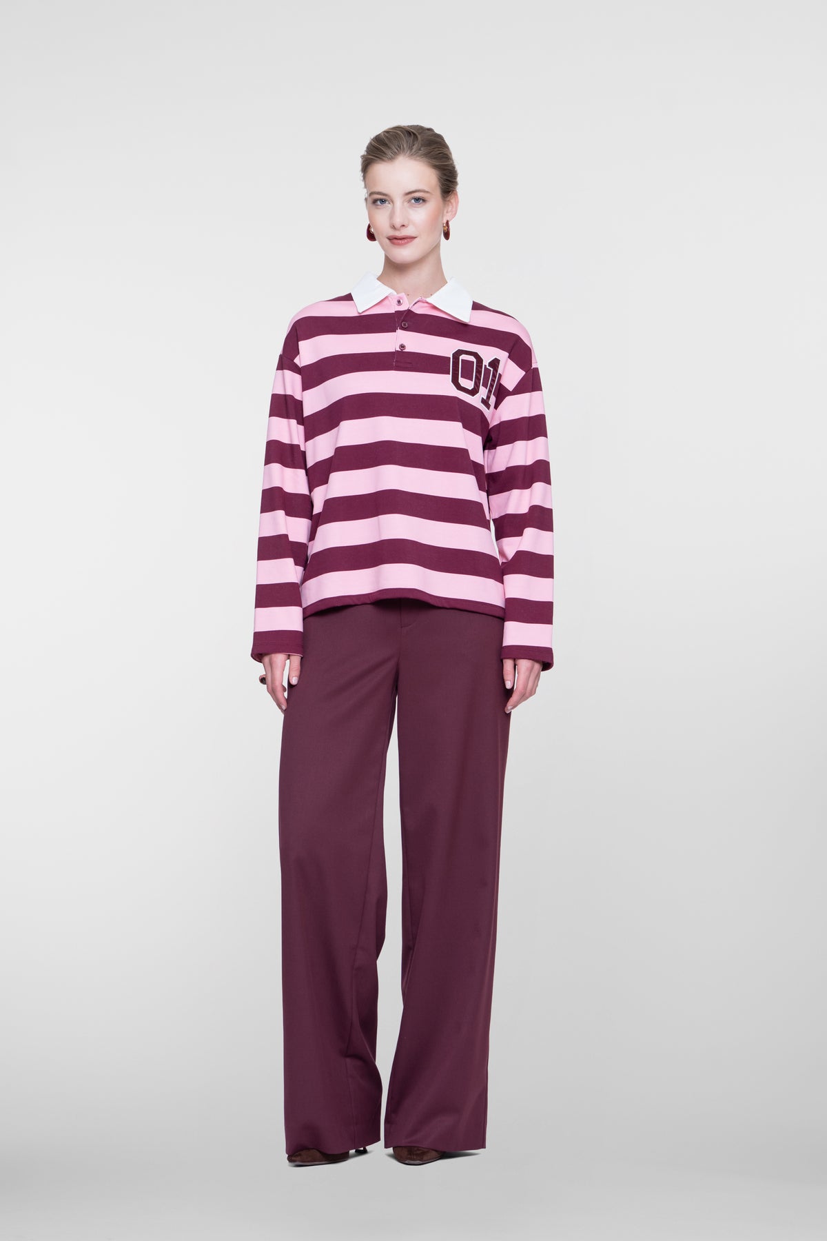 Rugbysweater Streep Bordeaux/Roze
