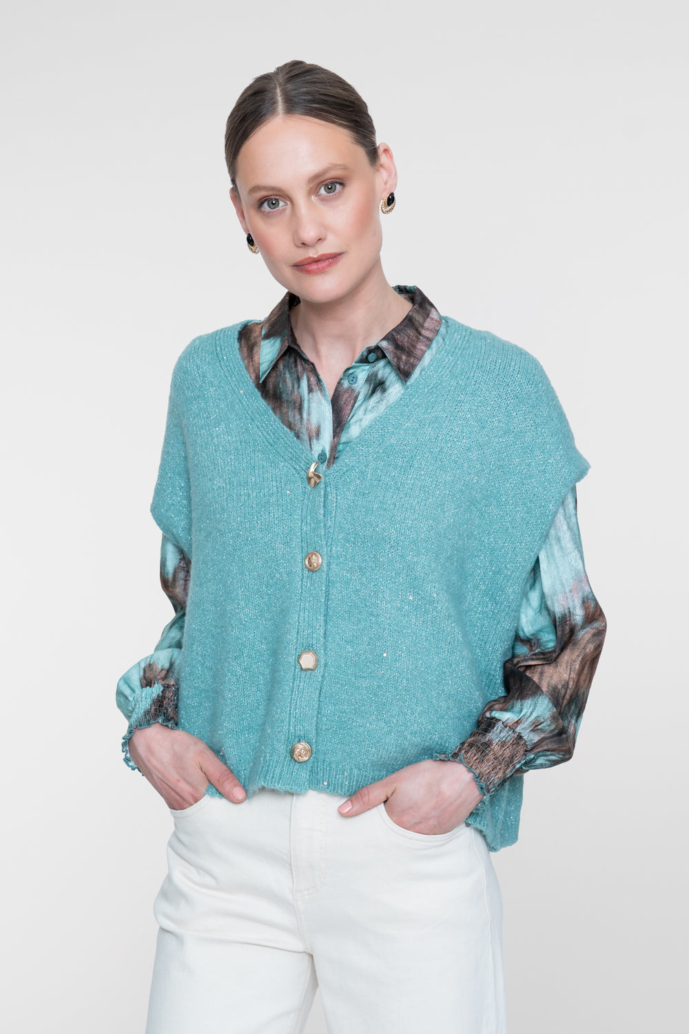 Gilet Sierknopen Aqua