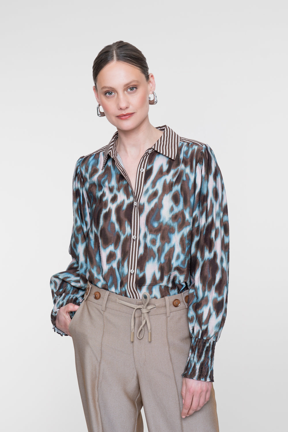 Blouse Luipaardprint Blauw/Bruin