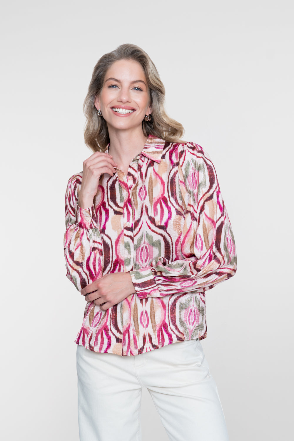 Blouse Ikatprint Sand/Burgundy