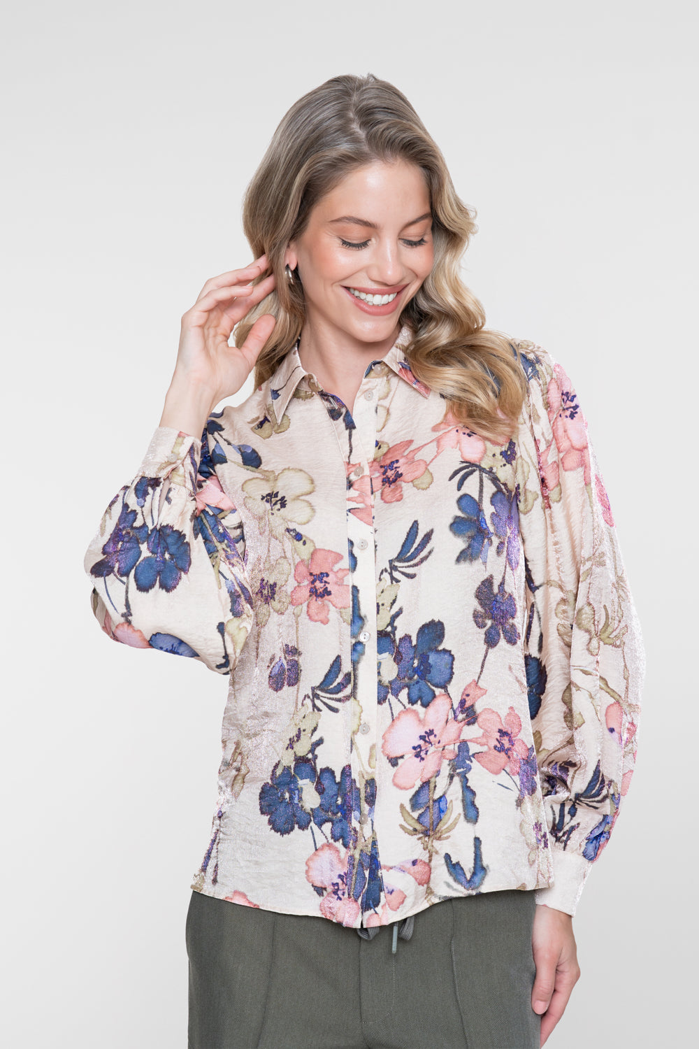 Blouse Bloemenprint Sand/Olive
