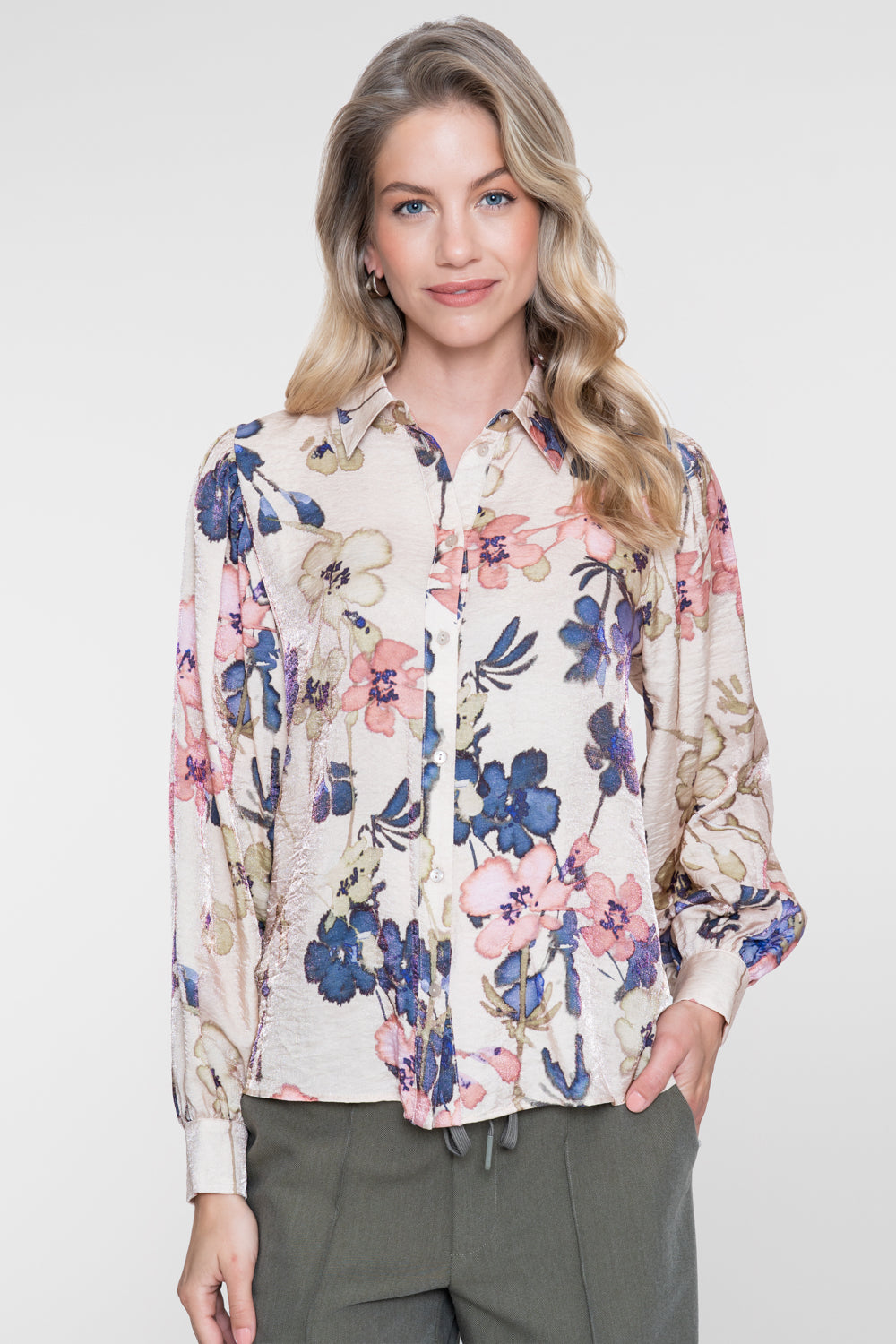 Blouse Bloemenprint Sand/Olive
