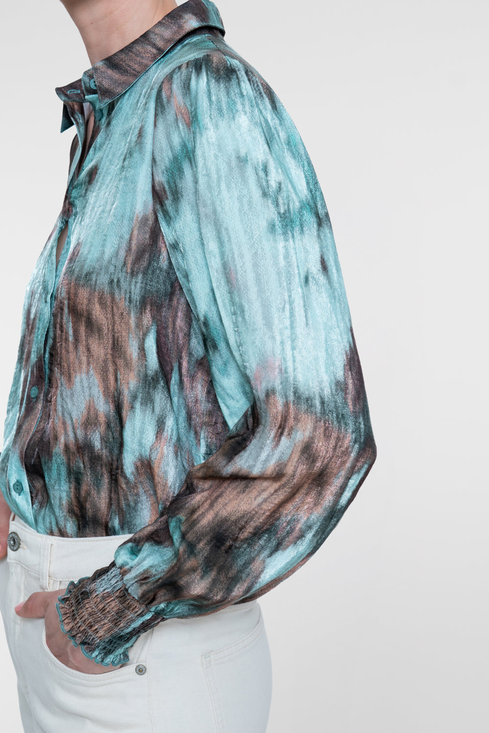 Blouse Aquarelprint Mint/Bruin