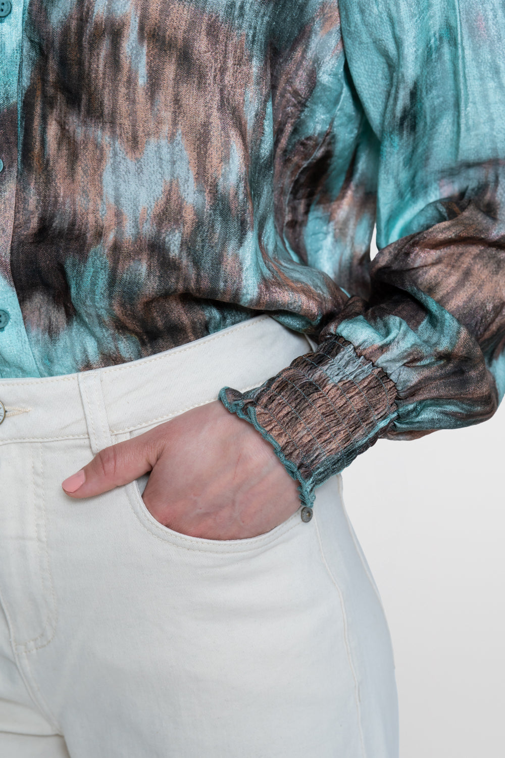 Blouse Aquarelprint Mint/Bruin