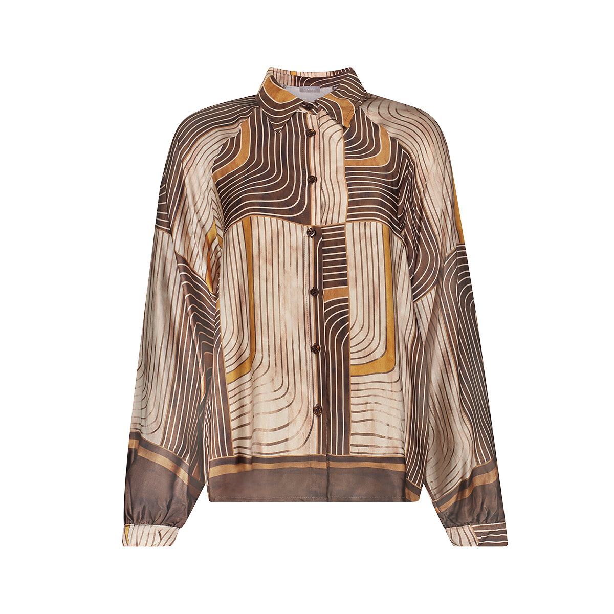 Blouse Satijn Retroprint Bruin/Zand