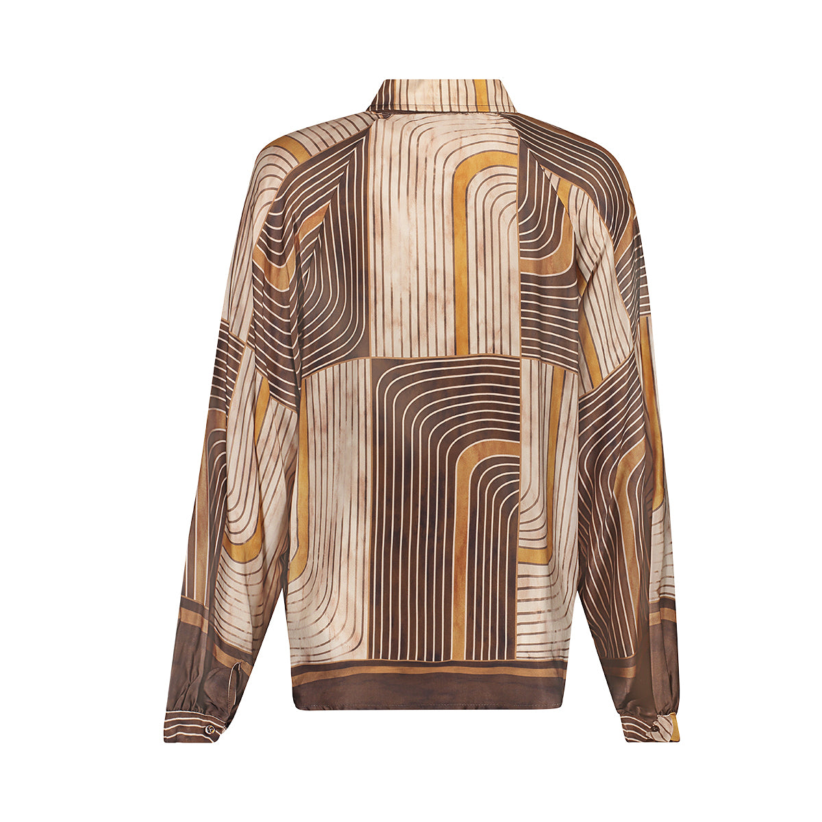 Blouse Satijn Retroprint Bruin/Zand