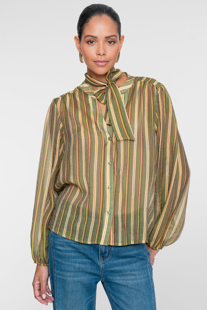 Strikblouse Streep Groen/Bordeaux