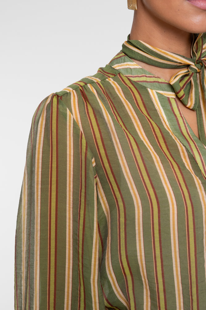Strikblouse Streep Groen/Bordeaux