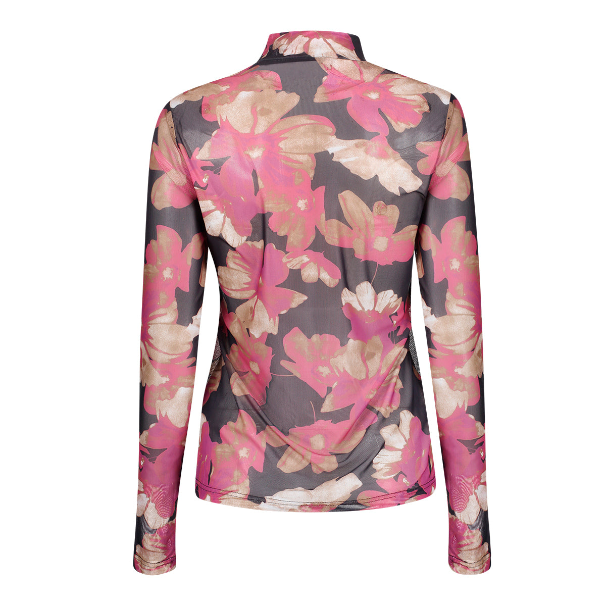 Top Mesh Bloemenprint Zwart/Roze