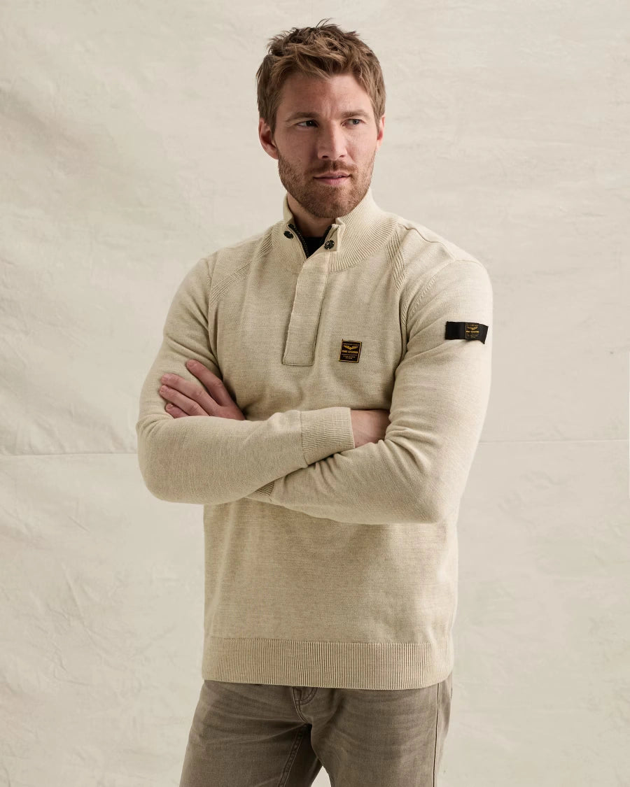 Half Zip Trui Ribstructuur Gebroken Wit