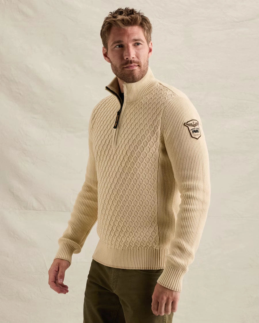 Half Zip Trui Structuurmix Gebroken Wit