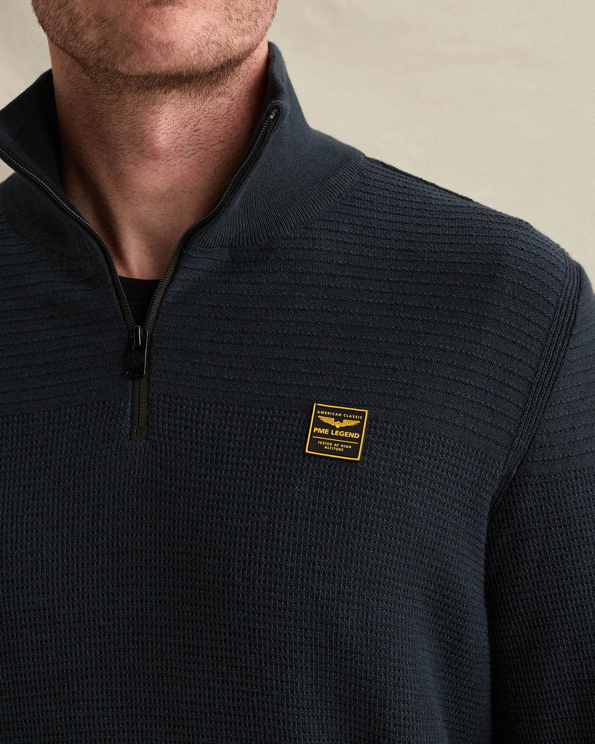 PME Legend half zip trui donkerblauw – draagbeeld