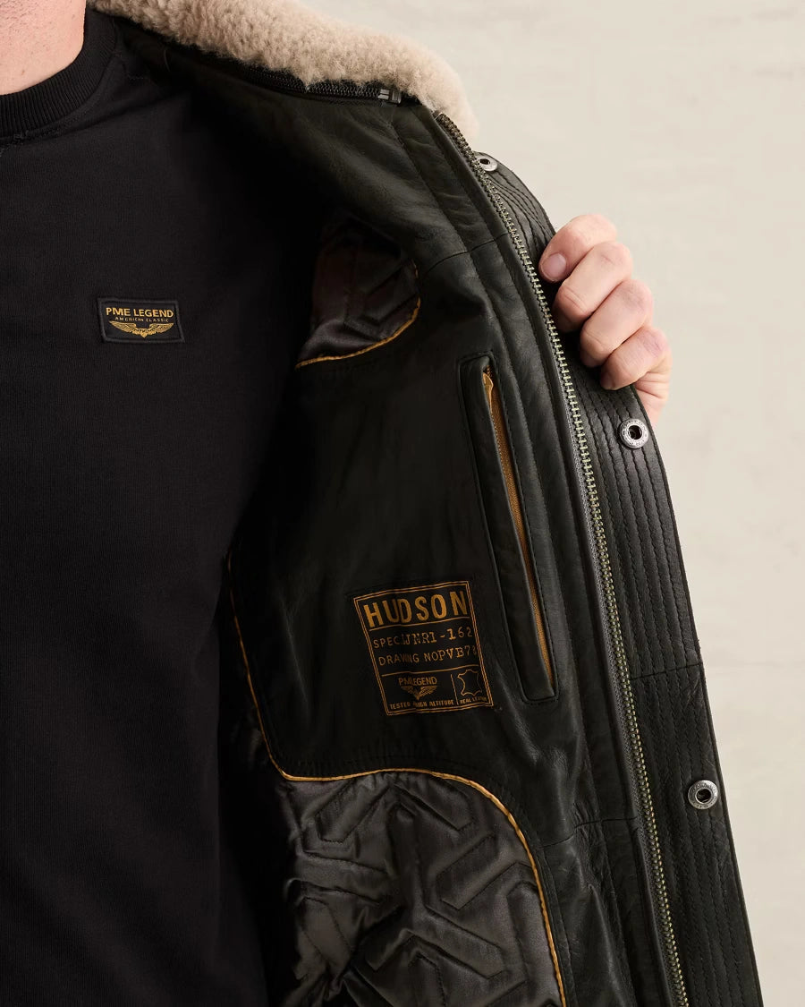 Hudson Bomber Leren Jas Zwart