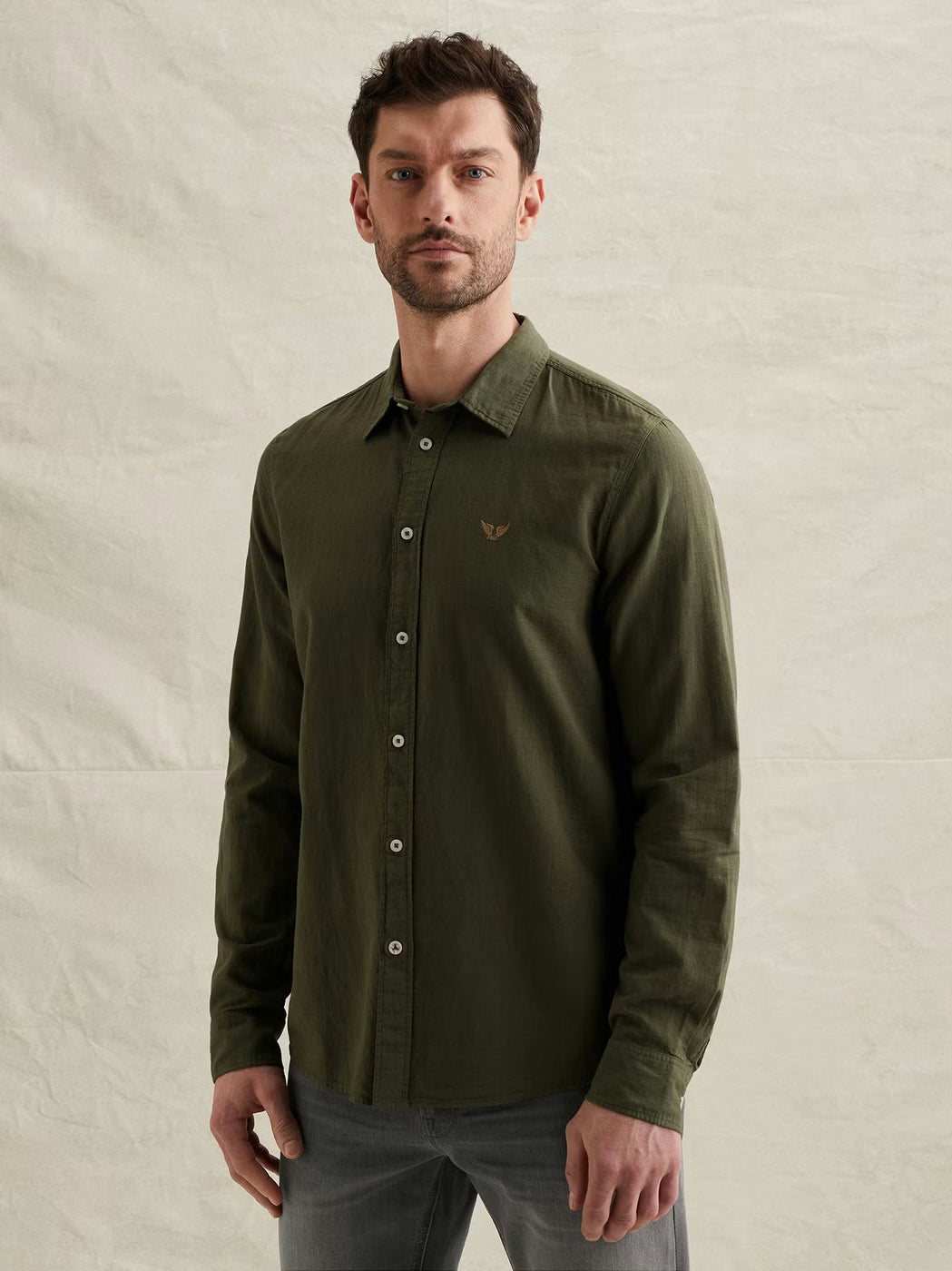 PSI2603243-6150 Overhemd garment-dye groen