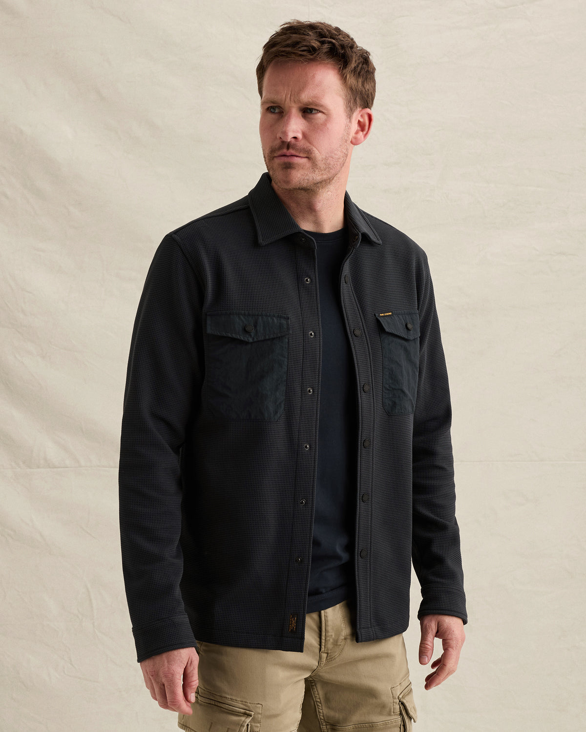 PME Legend overshirt wafelstructuur donkerblauw – vooraanzicht