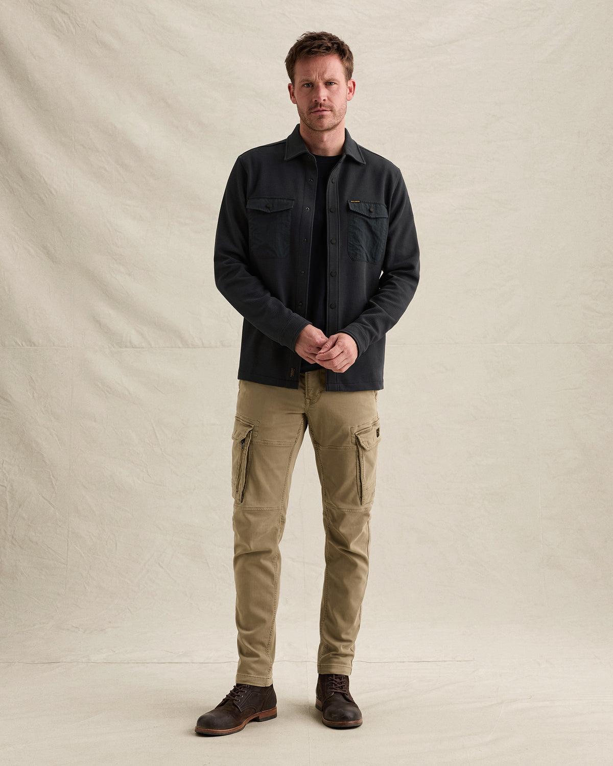 PME Legend overshirt wafelstructuur donkerblauw – detail borstzak