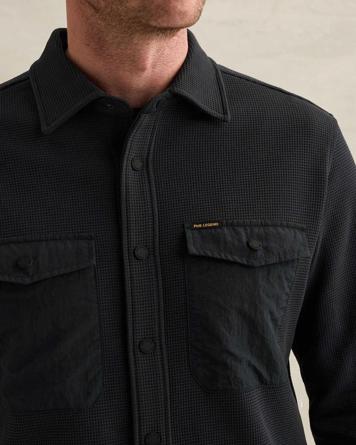PME Legend overshirt wafelstructuur donkerblauw – draagbeeld