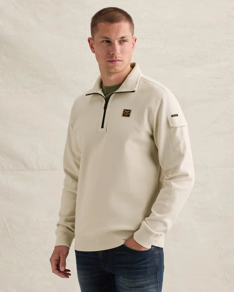 Half Zip Sweater Interlock Gebroken Wit