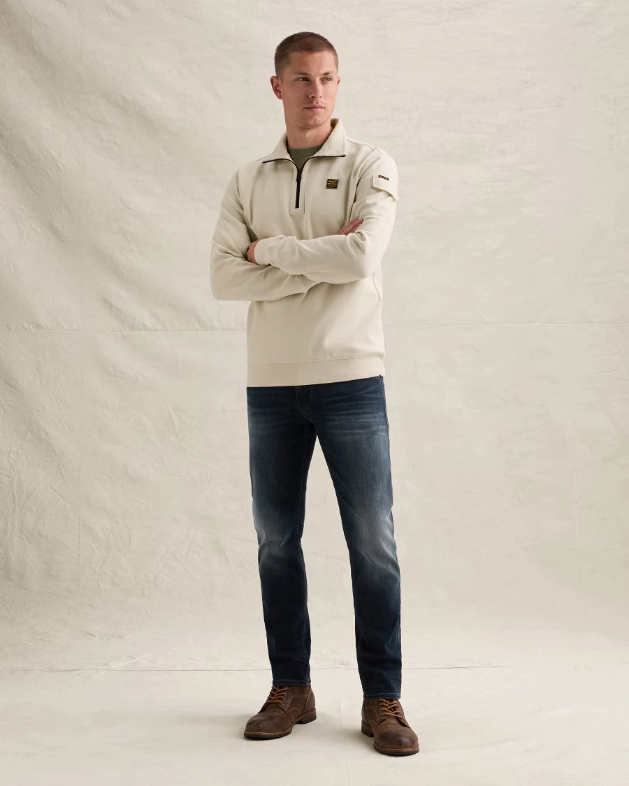 Half Zip Sweater Interlock Gebroken Wit