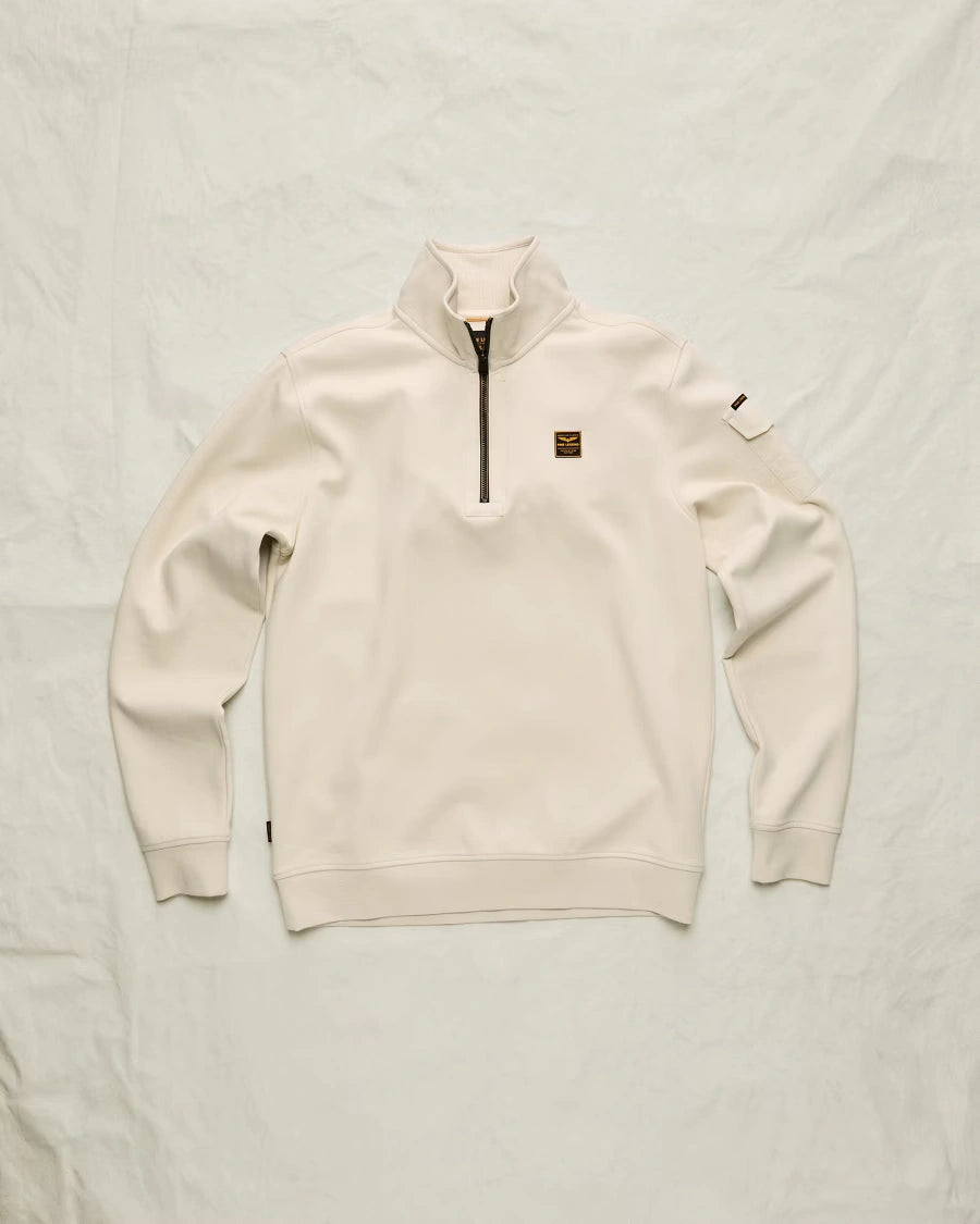 Half Zip Sweater Interlock Gebroken Wit