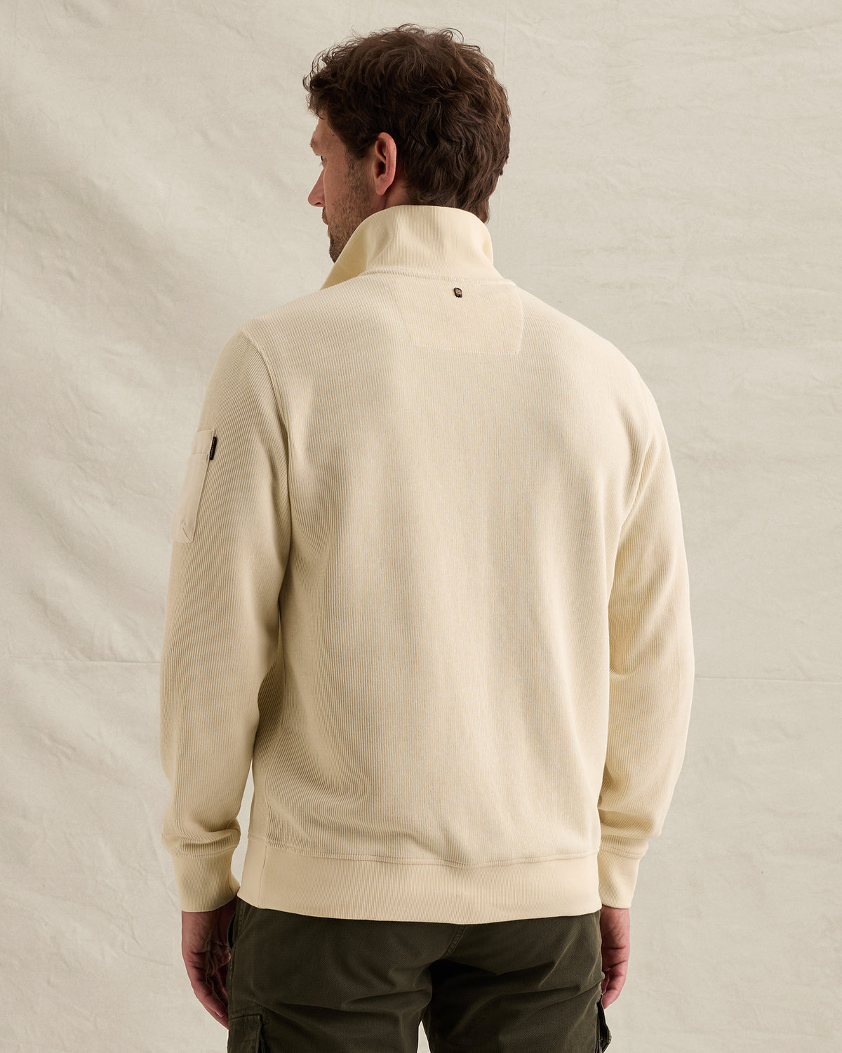 PME Legend sweater gebroken wit met halve rits en flight pocket
