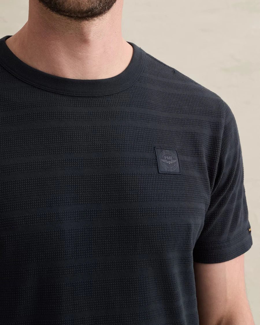 T-Shirt Waffle Structuur Donkerblauw