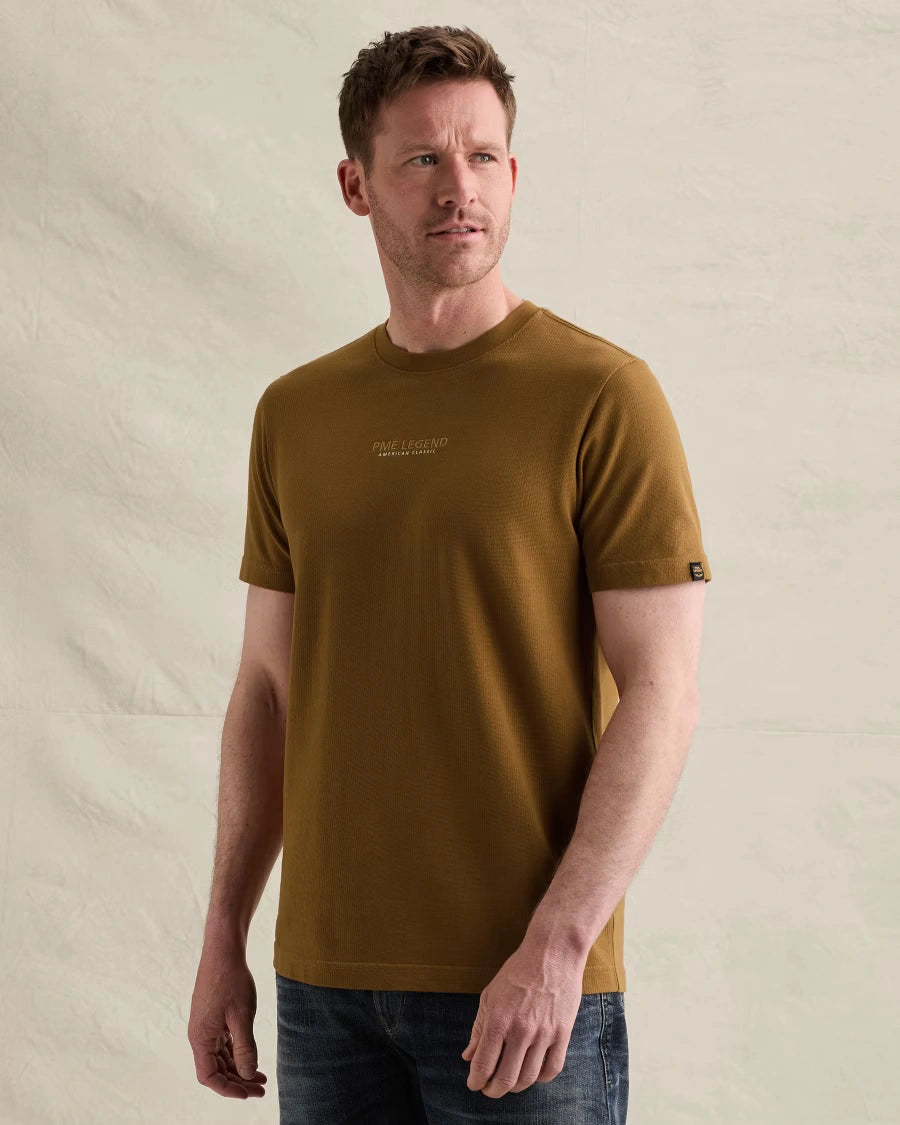 T-Shirt Waffle Structuur Goudbruin