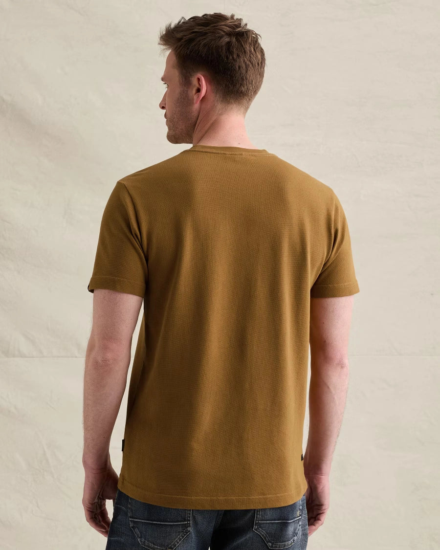 T-Shirt Waffle Structuur Goudbruin