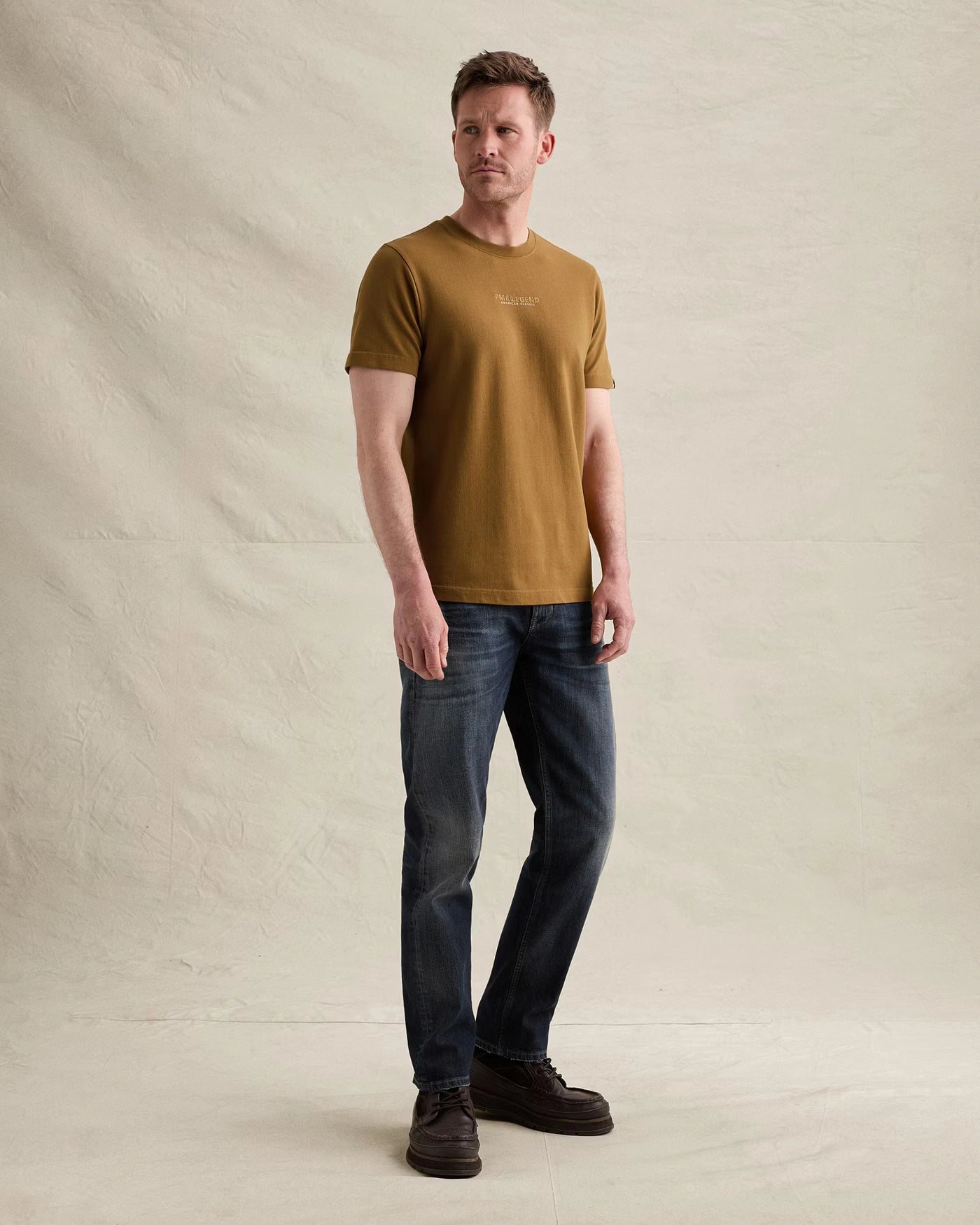 T-Shirt Waffle Structuur Goudbruin