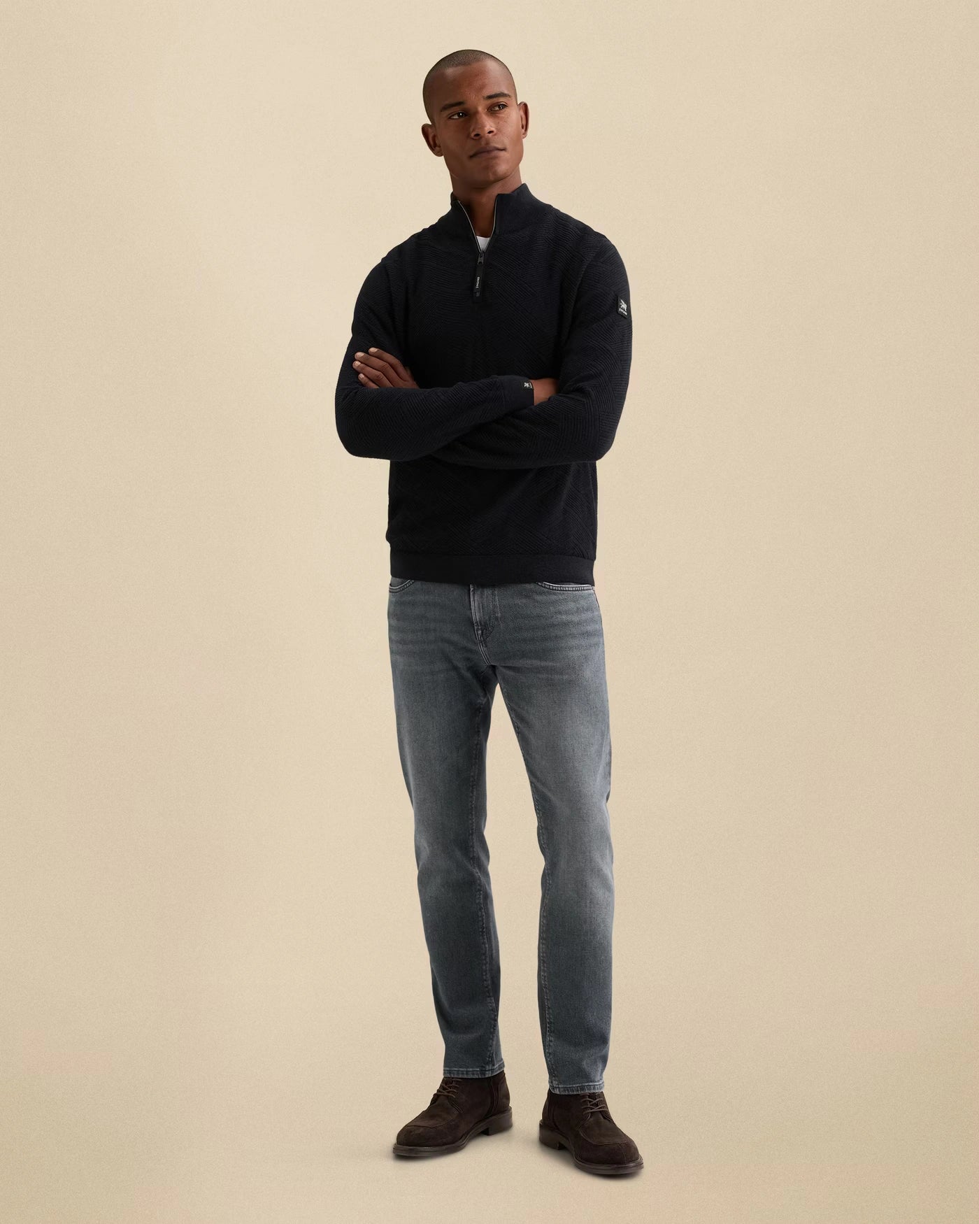 Half Zip Trui Structuur Donkerblauw