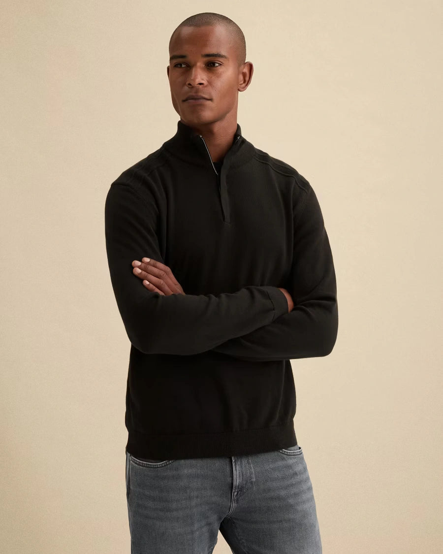 Half Zip Trui Mouliné Zwart