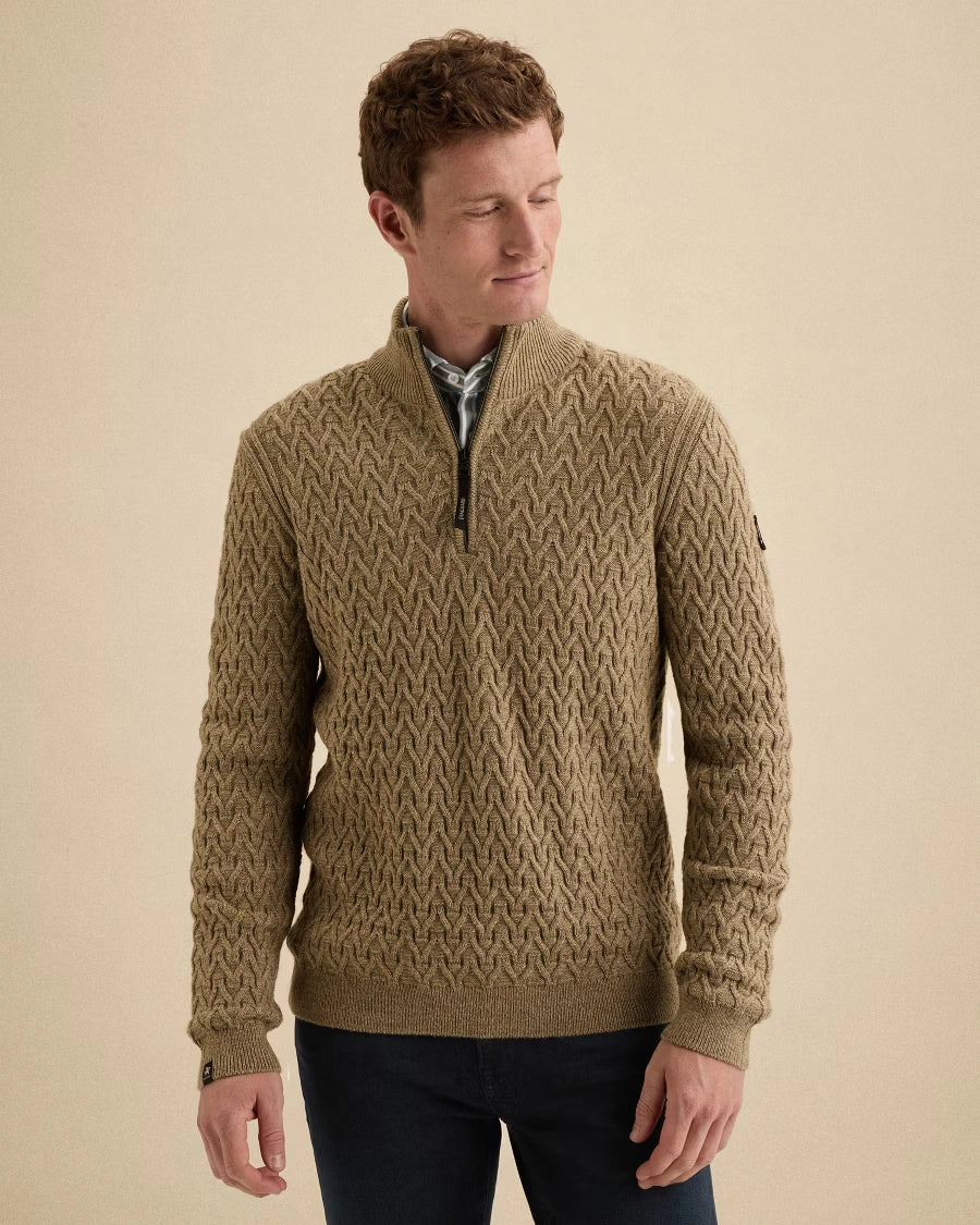 Half Zip Trui Wolblend Beige
