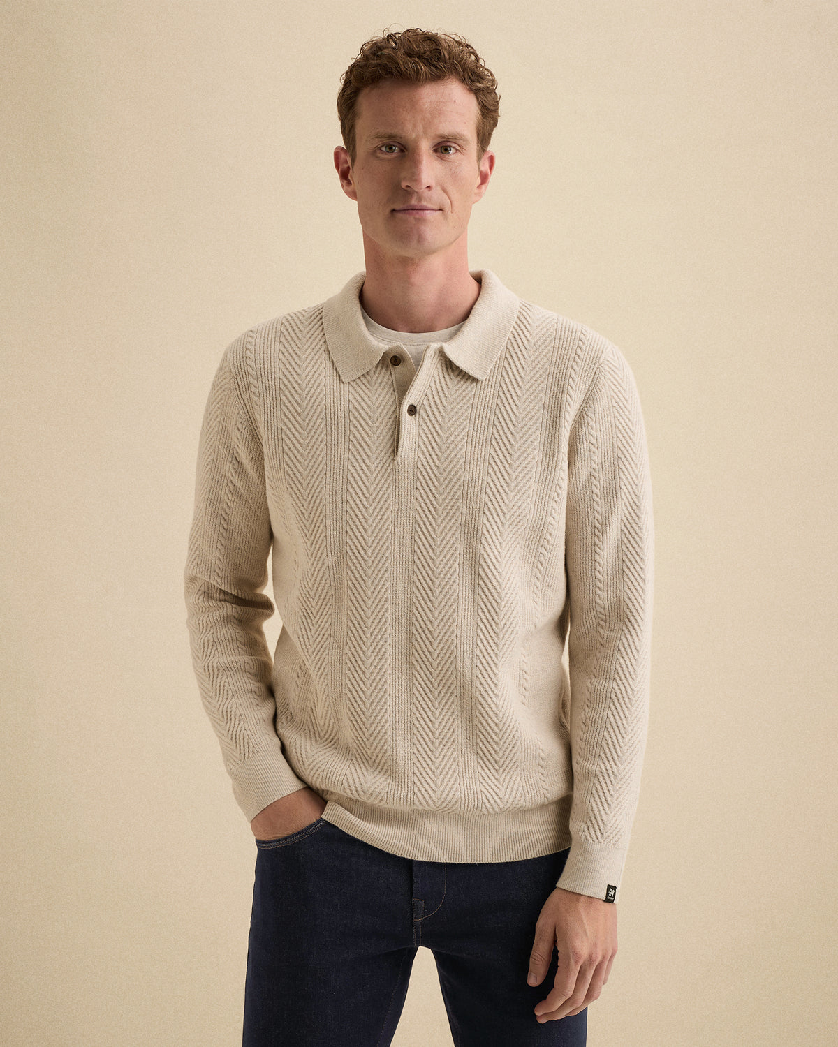 Vanguard trui grijs met polokraag en herringbone structuur