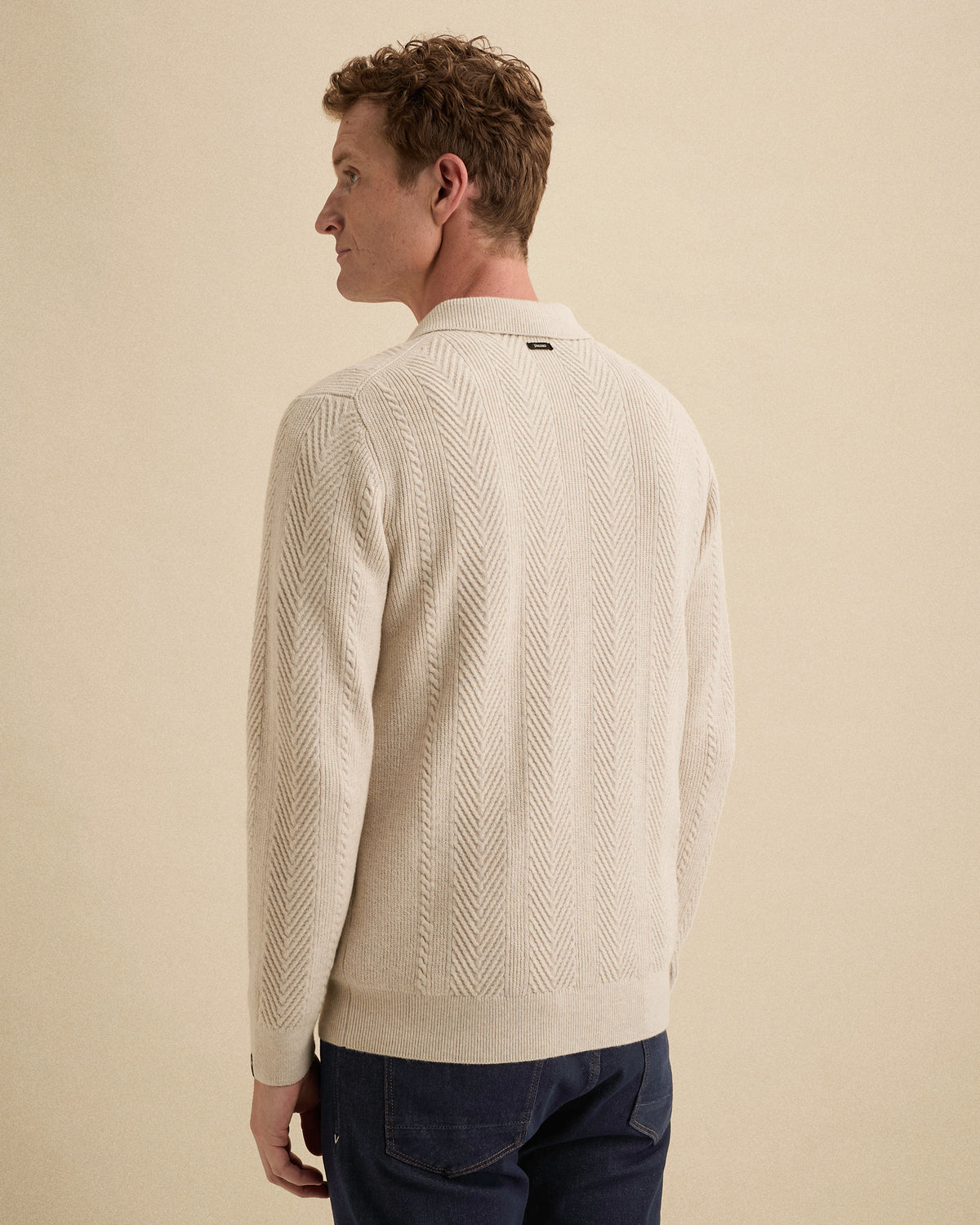 Vanguard trui grijs met polokraag en herringbone structuur
