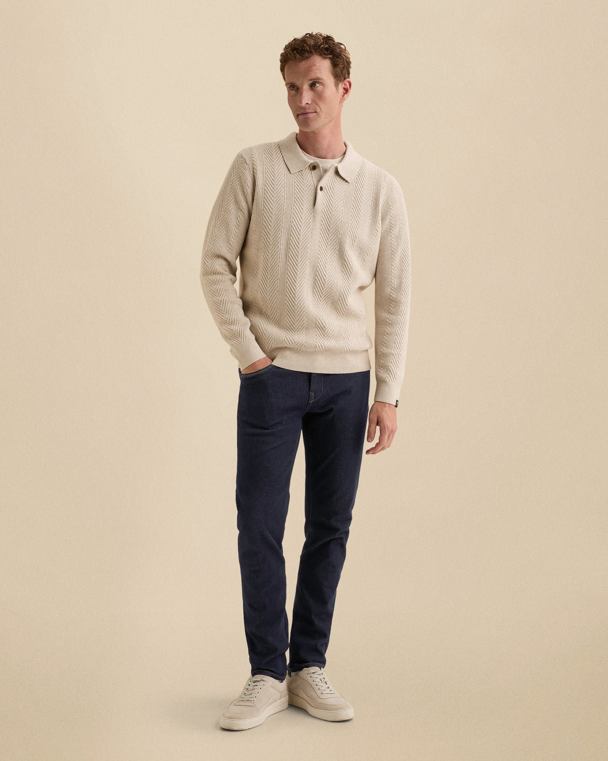 Vanguard trui grijs met polokraag en herringbone structuur