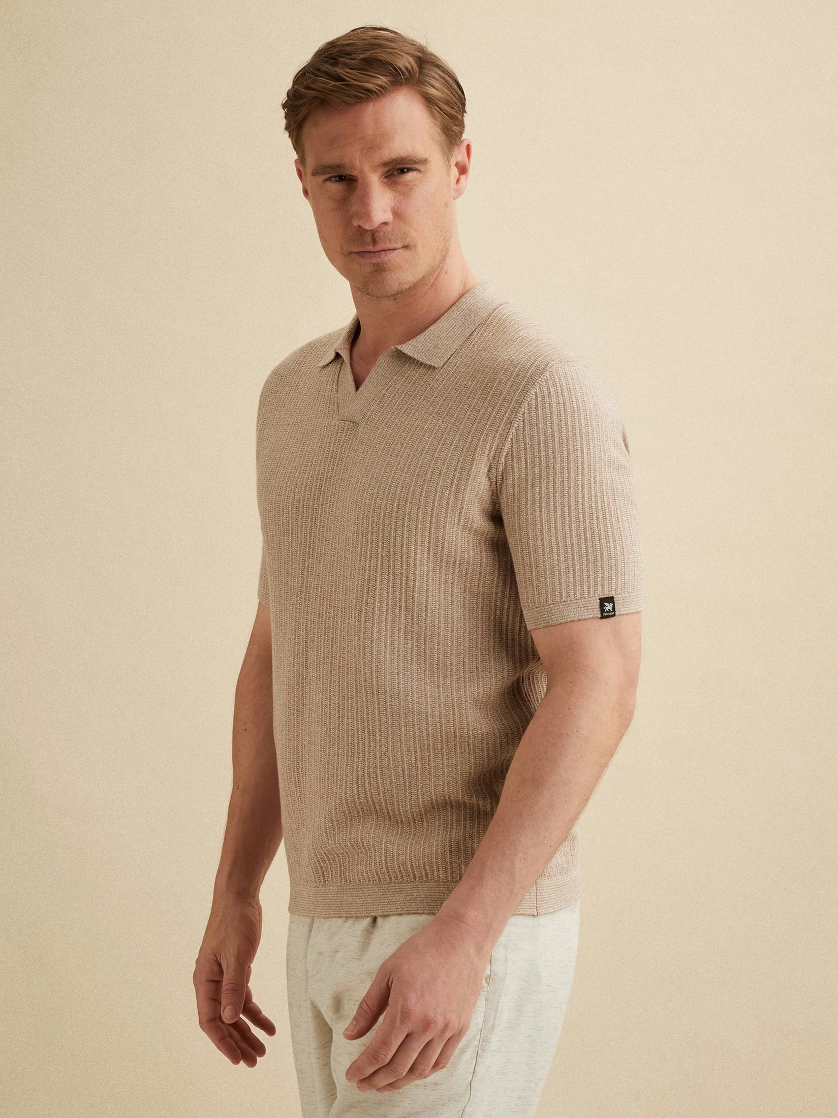 Gebreide Polo Korte Mouw Beige Bruin