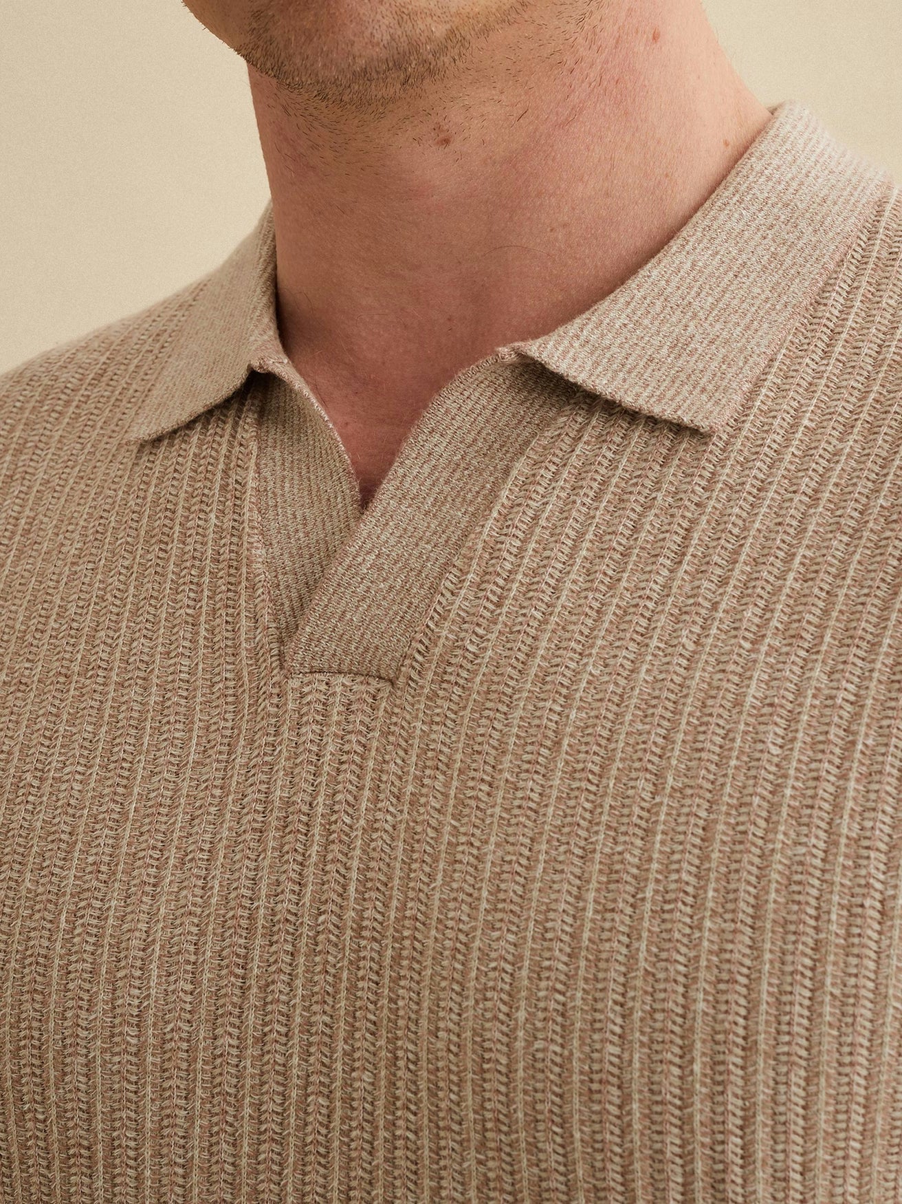 Gebreide Polo Korte Mouw Beige Bruin