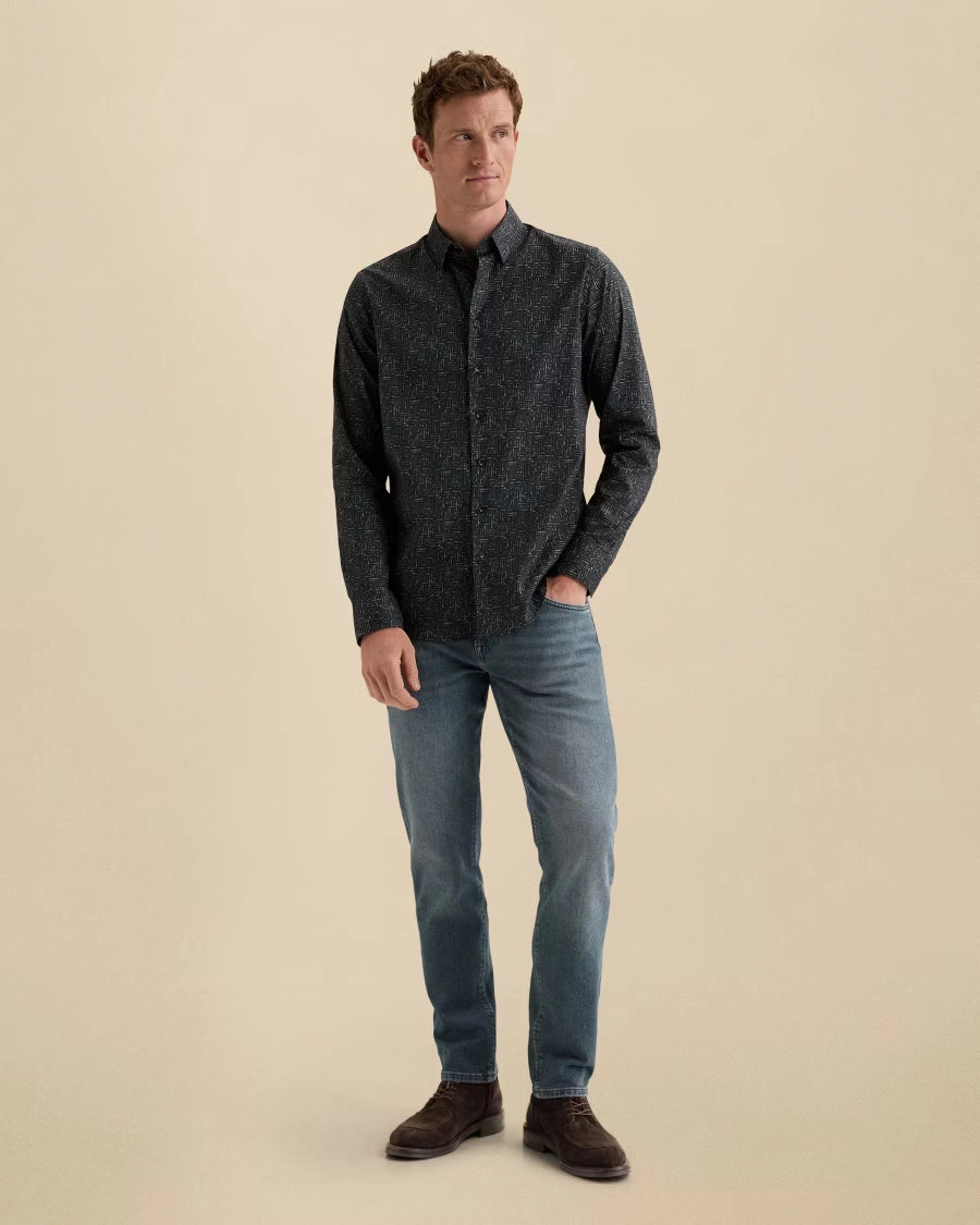 Overhemd Print Poplin Donkerblauw