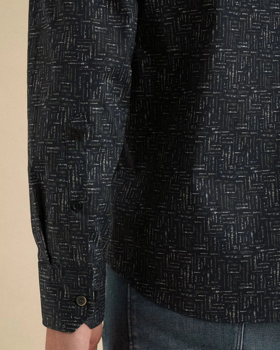 Overhemd Print Poplin Donkerblauw