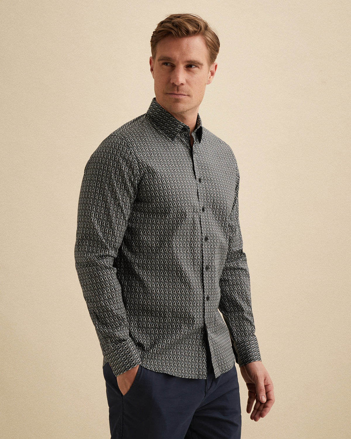 Vanguard overhemd grijs met allover print