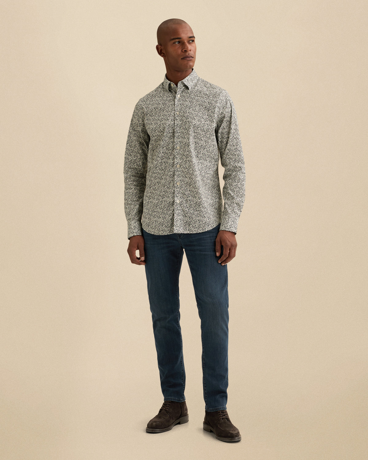 Vanguard overhemd wit met stretch en allover print