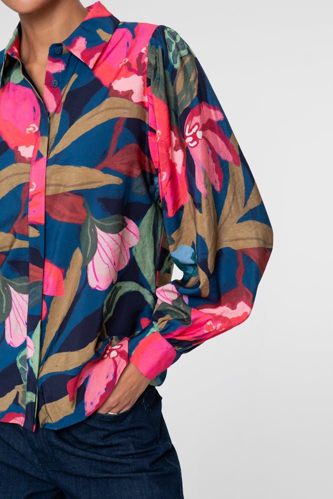 Blouse Bloemenprint Donkerblauw - Castelijn mode