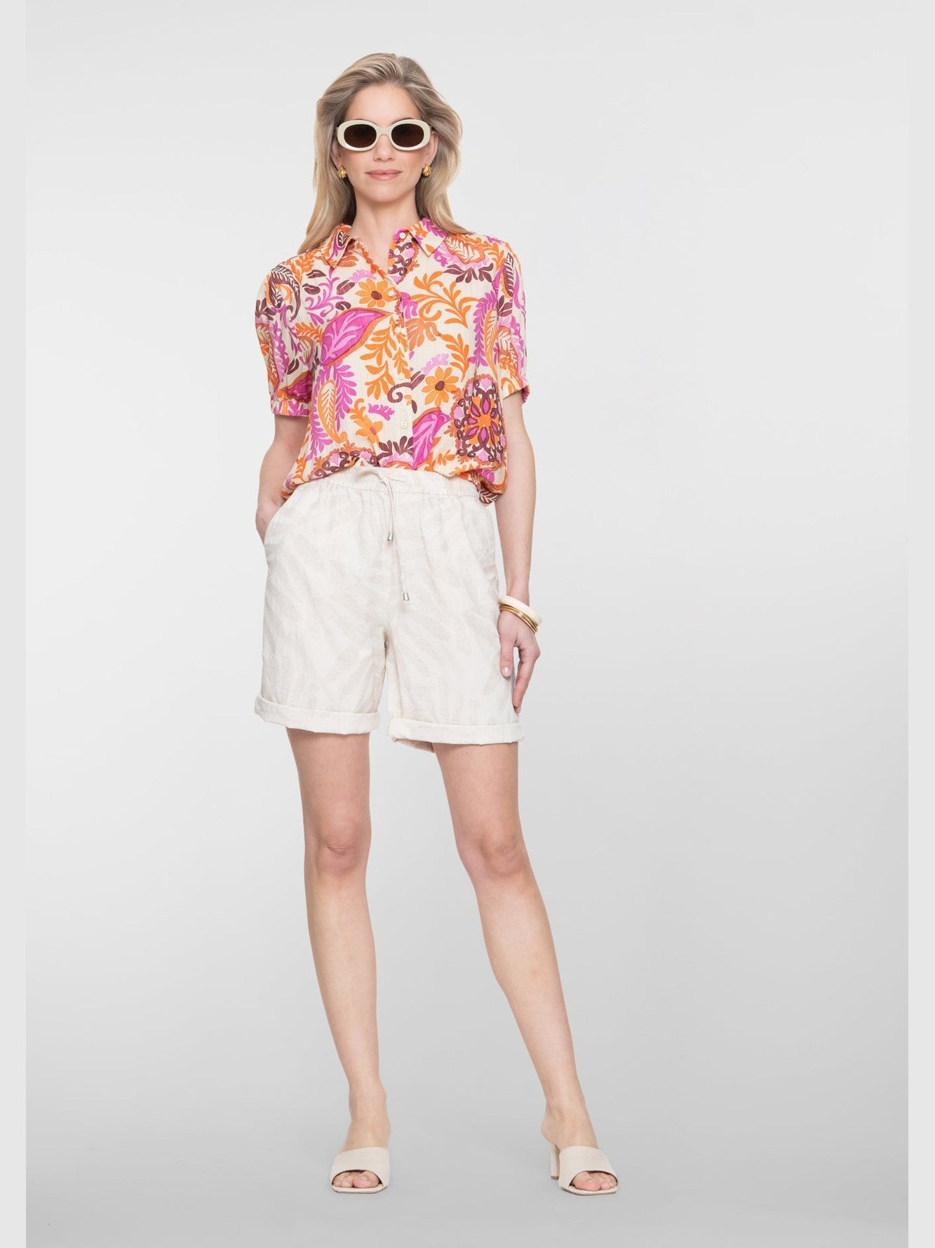 Blouse Bloemenprint Oranje/Roze/Zand - Castelijn mode