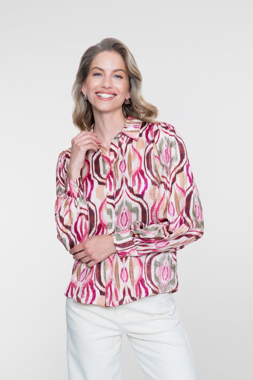 Blouse Ikatprint Sand/Burgundy - Castelijn mode