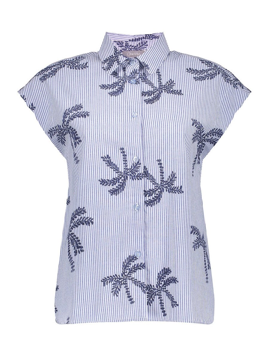Blouse Palmprint Blauw Wit - Castelijn mode